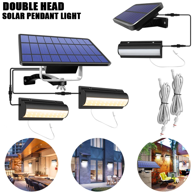 

Double Head Solar Pendant Light IP65 Waterproof Outdoor Indoor Solar Lamp With Cable Suitable for courtyard, garden, indoor etc,