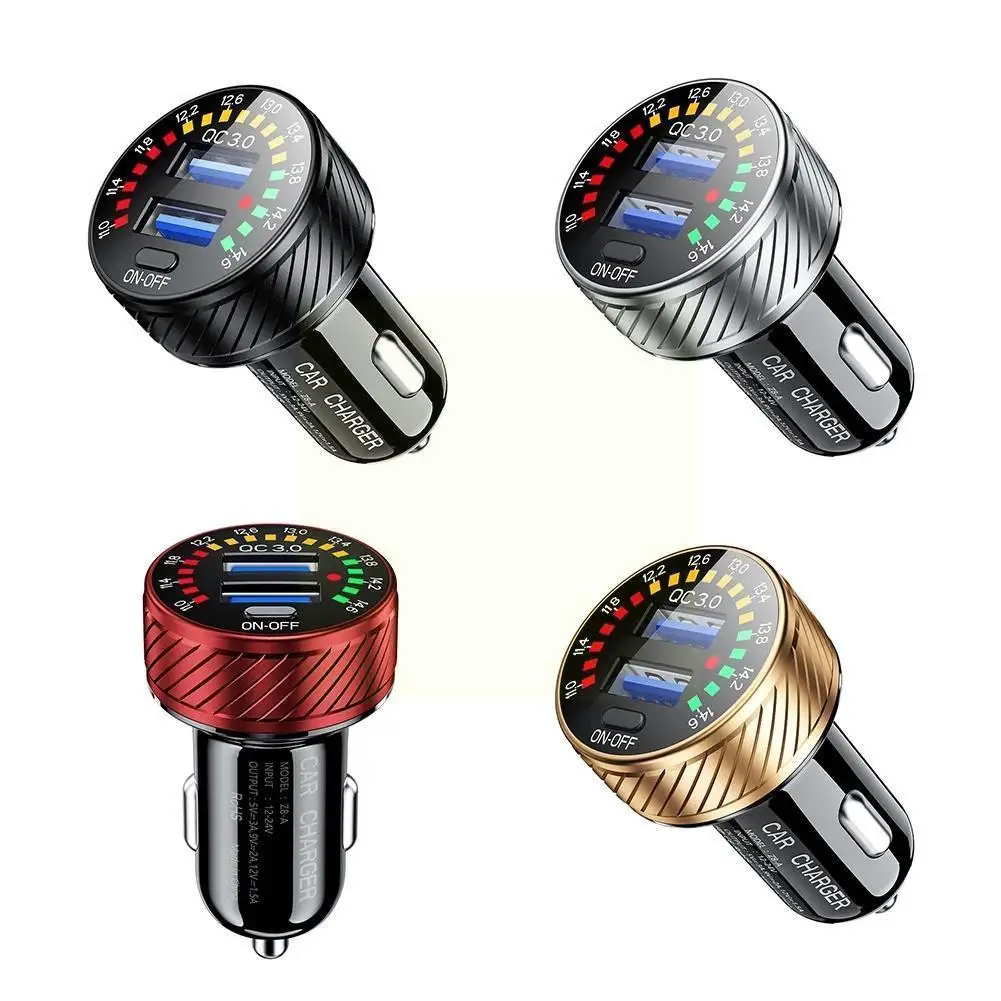 

Автомобильное зарядное устройство QC3.0 с двумя USB-портами, водонепроницаемая розетка с вольтметром, индикатором шкалы, переключателем, шатер...