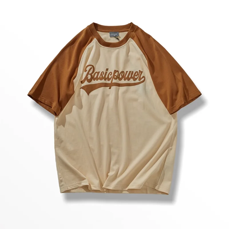 

Тяжелая телескопическая футболка с коротким рукавом и нашивкой на плечо для мужского летнего гардероба