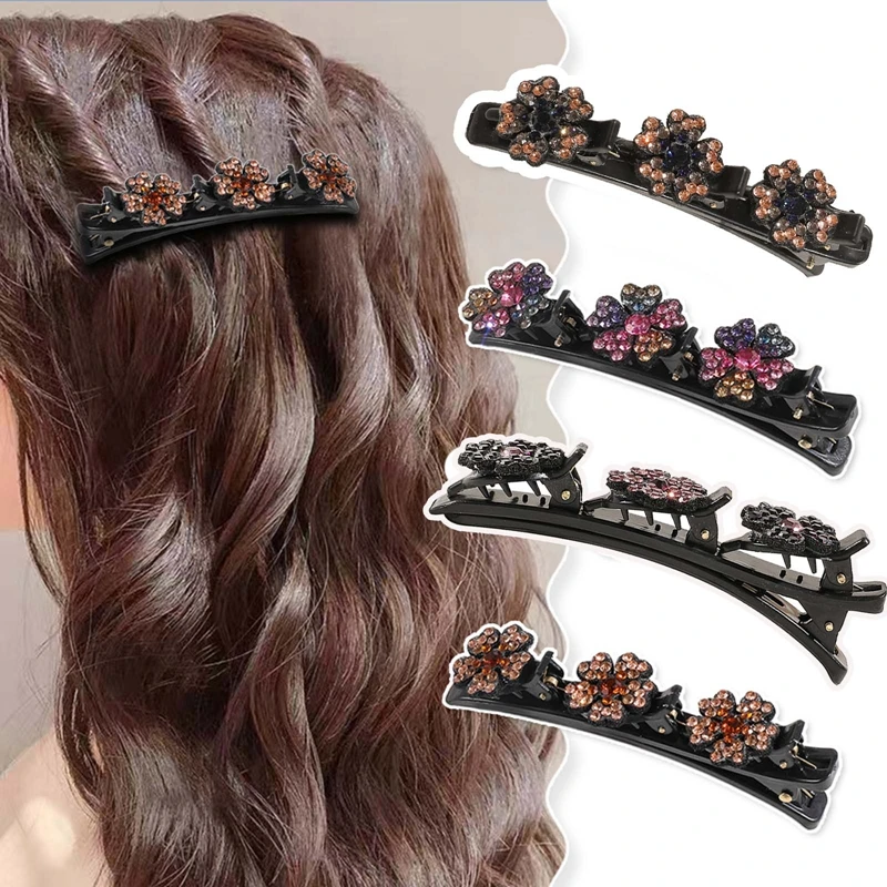 

Fashion Flower Braided Hair Clips Side Bangs Clip Tooth-shaped Pearl Flower Braid Hairpins Women Girls Sweet Hair Decorate Clips