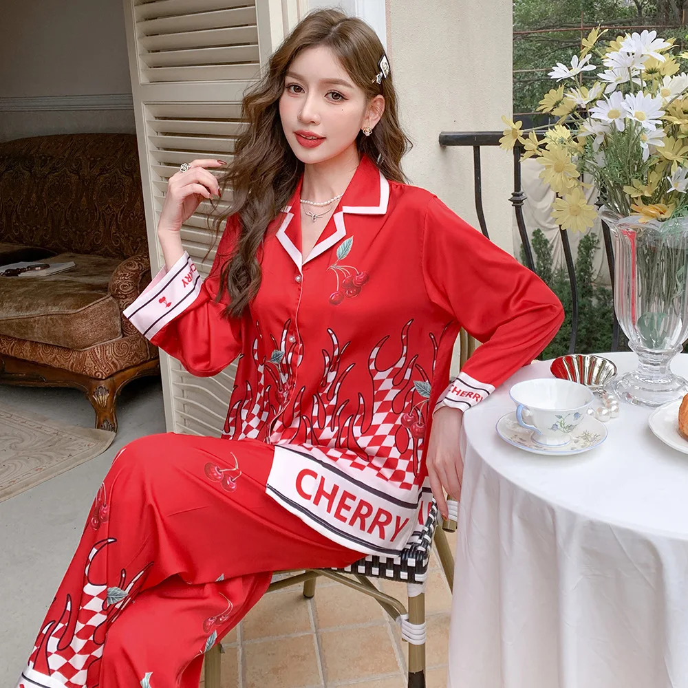 New pajama women's ice silk years of homewear set  женское бельё  pajamas for women