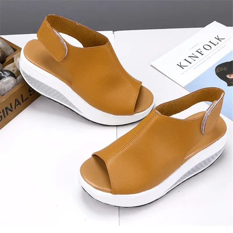 

Однотонные летние сандалии, Уличная обувь на платформе для женщин, Размеры 35-43, кожаная обувь с искусственной рыбой, много цветов