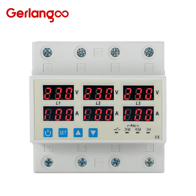 

Din Rail 3 Phase Voltage Relay 3P+N Voltmeter Ammeter Over and Under Voltage Monitor Relays Protector Adjust Current Overvoltage