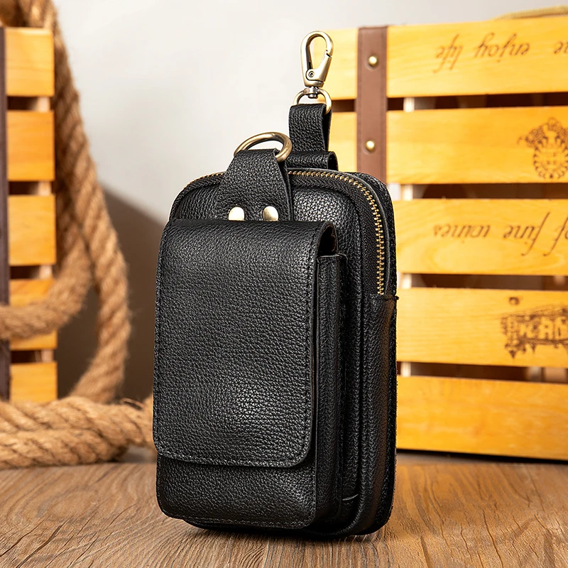 

Casual Male Fanny Pack Top Layer Cowhide Retro Waist Bag Outdoor Luxury Designer Wear A Belt Genuine Leather Tactical Leg Bag
