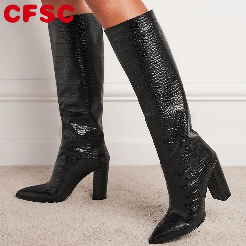 

Elegant Vintage Women's Calfskin Winter Boots 2022 Women High Heels Knee High Pointed Toe Modern Autumn Winter Boots Botas Mujer