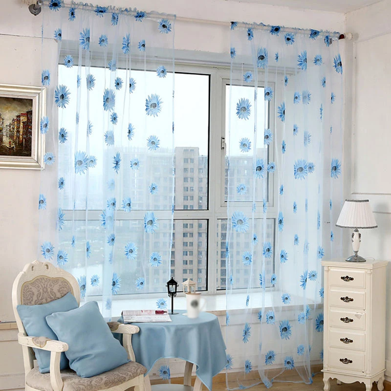 

Sunflower Pattern Tulle Curtain Home Decor Voile Kitchen Balcony Room Floral Window Blind Screening Curtain Patio Decoration