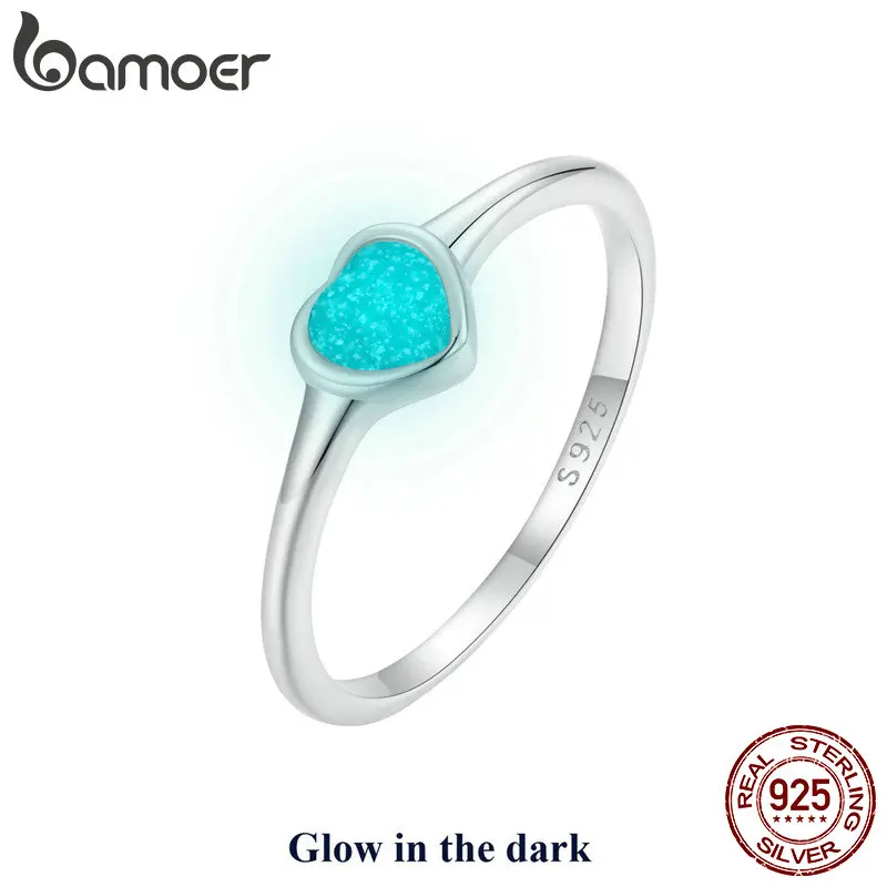 Bamoer 925 пробы серебряное светящееся кольцо в виде сердца светится темноте кольца