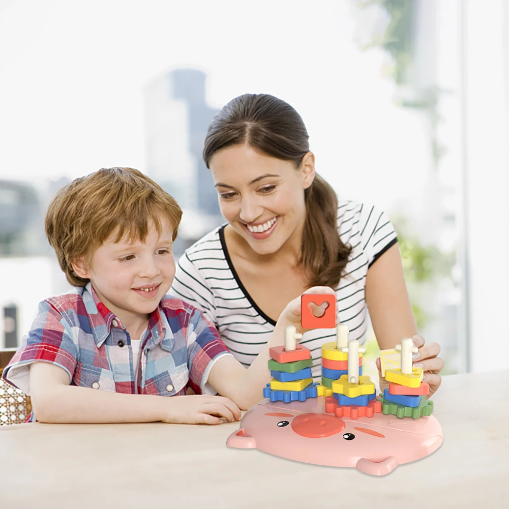 

Montessori Stacking Blocks Toys Creative Early Learning Toys Little Pig Shape Preschool Kids Wooden Sorting Toys Children Gifts