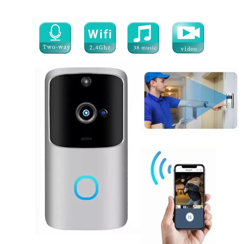 

Wireless Doorbell With Camera Night Vision Outdoor Wifi Camera Security Smart Door Bell Video Voice Intercom Monitor For Home