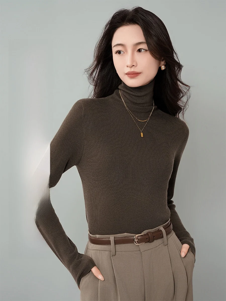 Achu сложенный тон коричневый ворсовый воротник облегающий вязаный женский мягкий