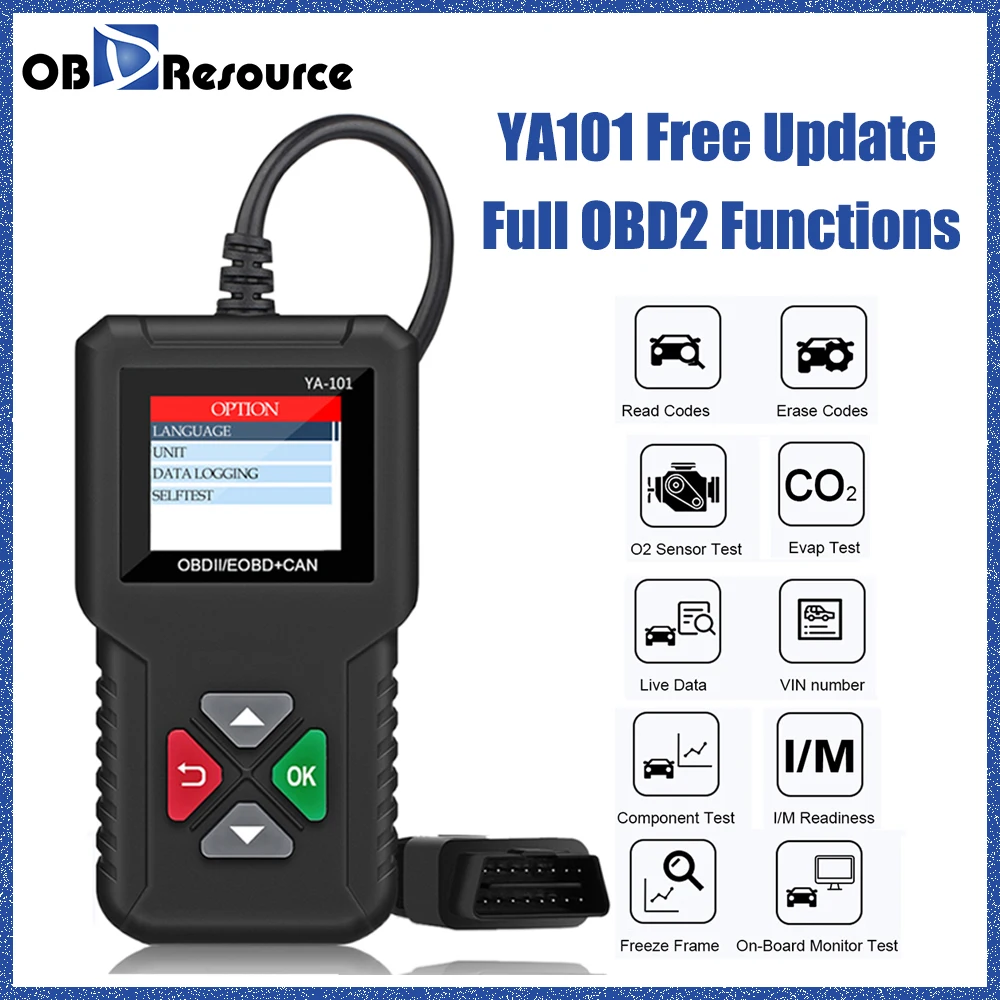 Obdresources автомобильный OBD2 сканер YA101 12 в полный OBDII функции проверки ошибки двигателя считыватель кодов диагностический инструмент Бесплатное обновление срока службы