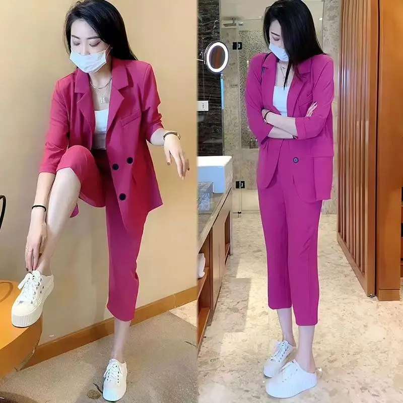 Large Size Suit Female 2023 New Korean Version of The Fashionable Temperament Back Split Casual Pants Two