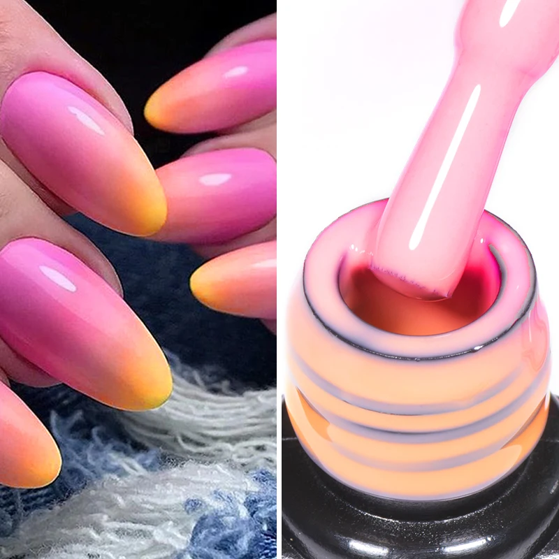 

Mtssii Yellow Pink Thermal Gel Polish 3 Layers Spring Glitter Temperature Color changing Semi Permanent Nails Art Gel Varnish