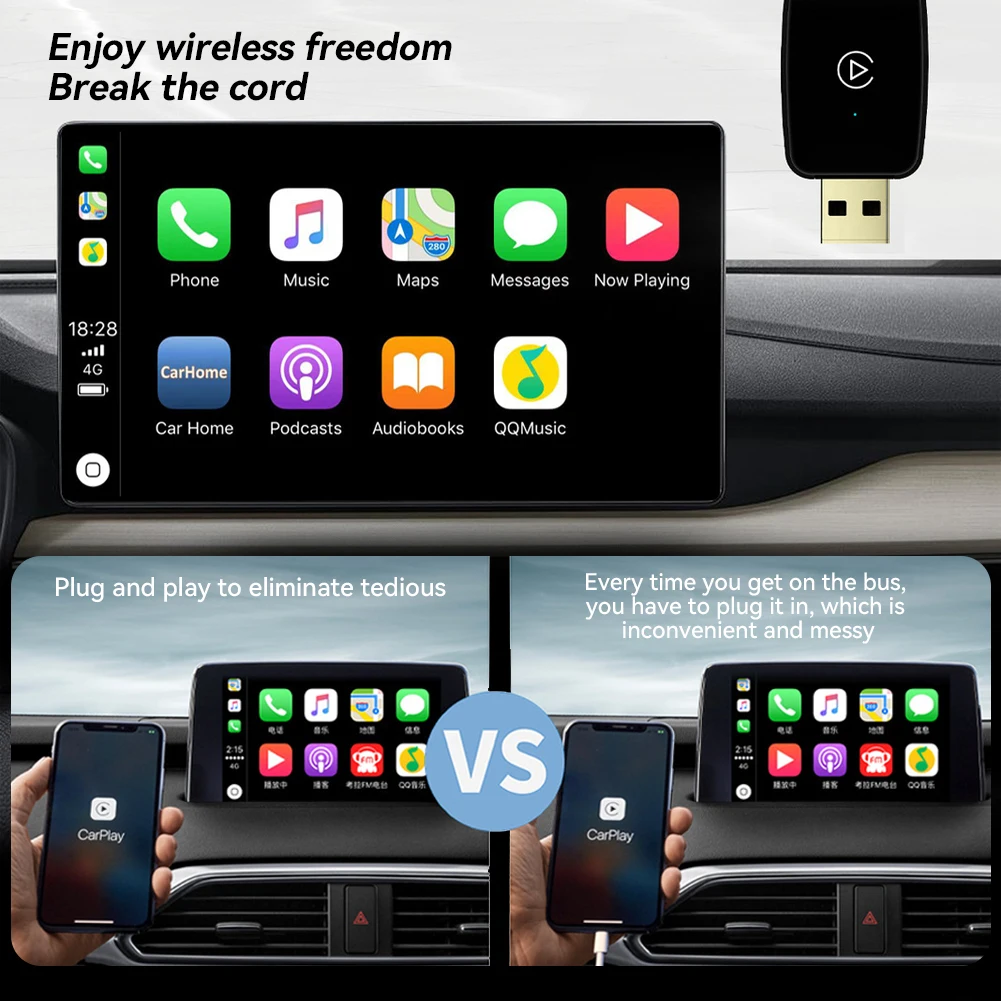 Беспроводной адаптер CarPlay 2 в 1 поддержка Bluetooth 5.0 Plug and Play USB TYPE-C WIFI 5 8G для