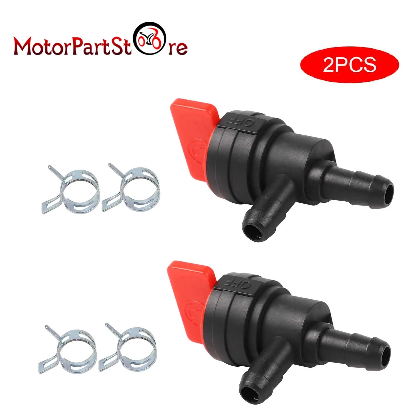 

2pcs 1/4" 90 Degree Fuel Shut Off Valve with Spring Clamps for 494769 697944 698181 Tecumseh 35857 Lawn Mower Accessories