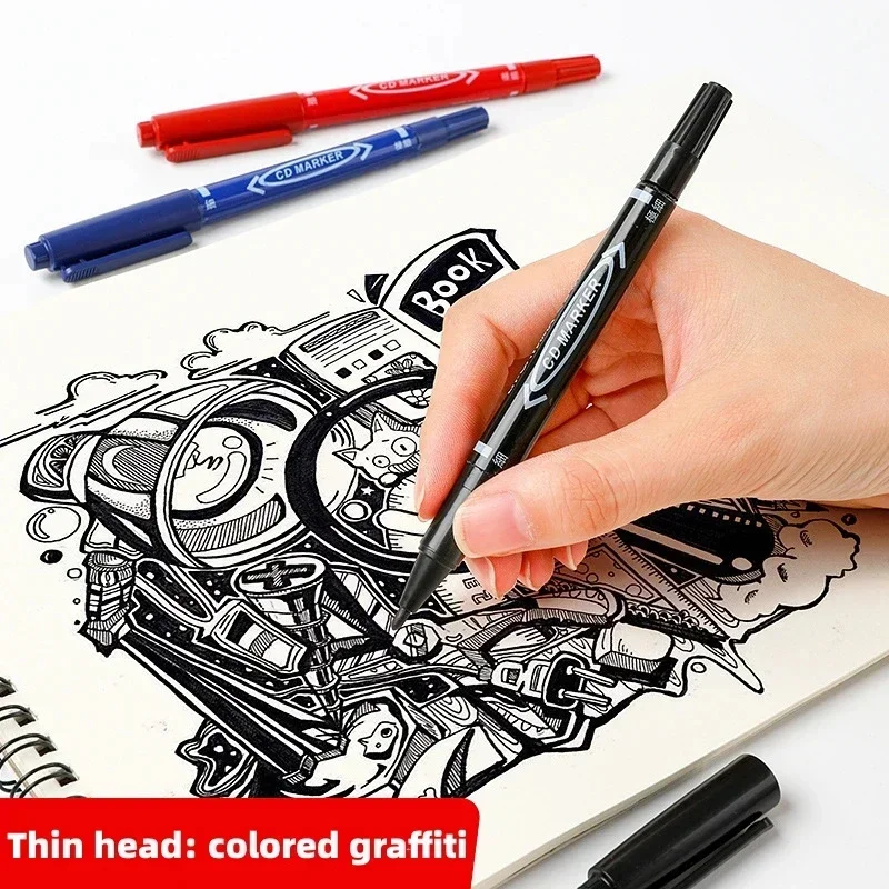 1-3 шт. Cabeca permanente duplo marcacao pentinta impermeavel fine spot preto azul tinta vermelha 0 5 1 мм цвет маркао ручка