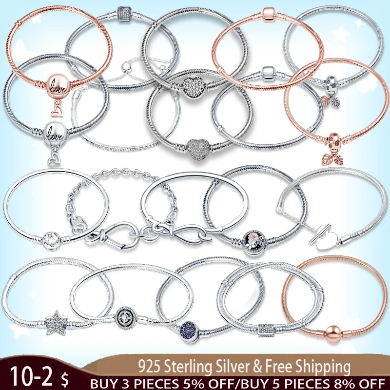 

HOT Genuine 100% Original 925 Sterling Silver Snake Chain DIY Charm Bracelet for Women Gift Silver 925 Jewelry