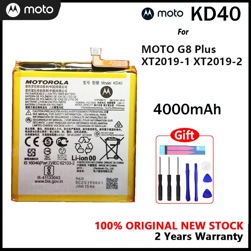 

Motorola 100% Original KD40 4000mAh Battery For Moto G8 Plus XT2019 XT2019-2 Rechargeable Smart Phone Batteria With Free Tools