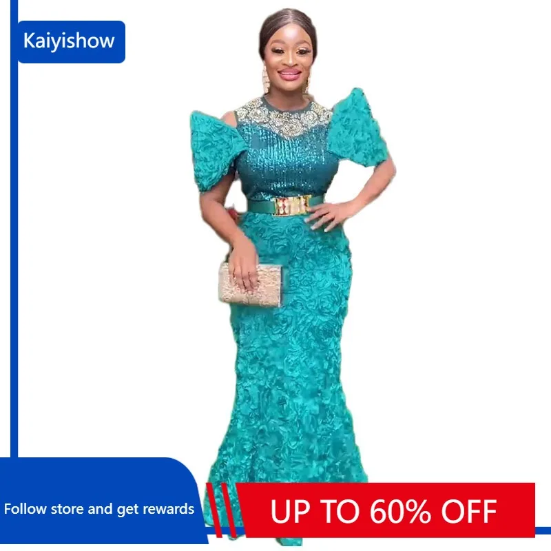 

African Dresses For Women Dashiki Ankara Mesh Flower Wedding Evening Gowns Elegant Turkey Muslim Kaftan Party Maxi Dress