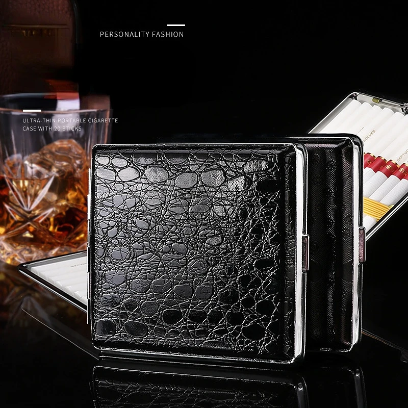 

Creative metal PU leather leather cigarette case, split, moisture-proof and pressure-proof men's portable cigarette set