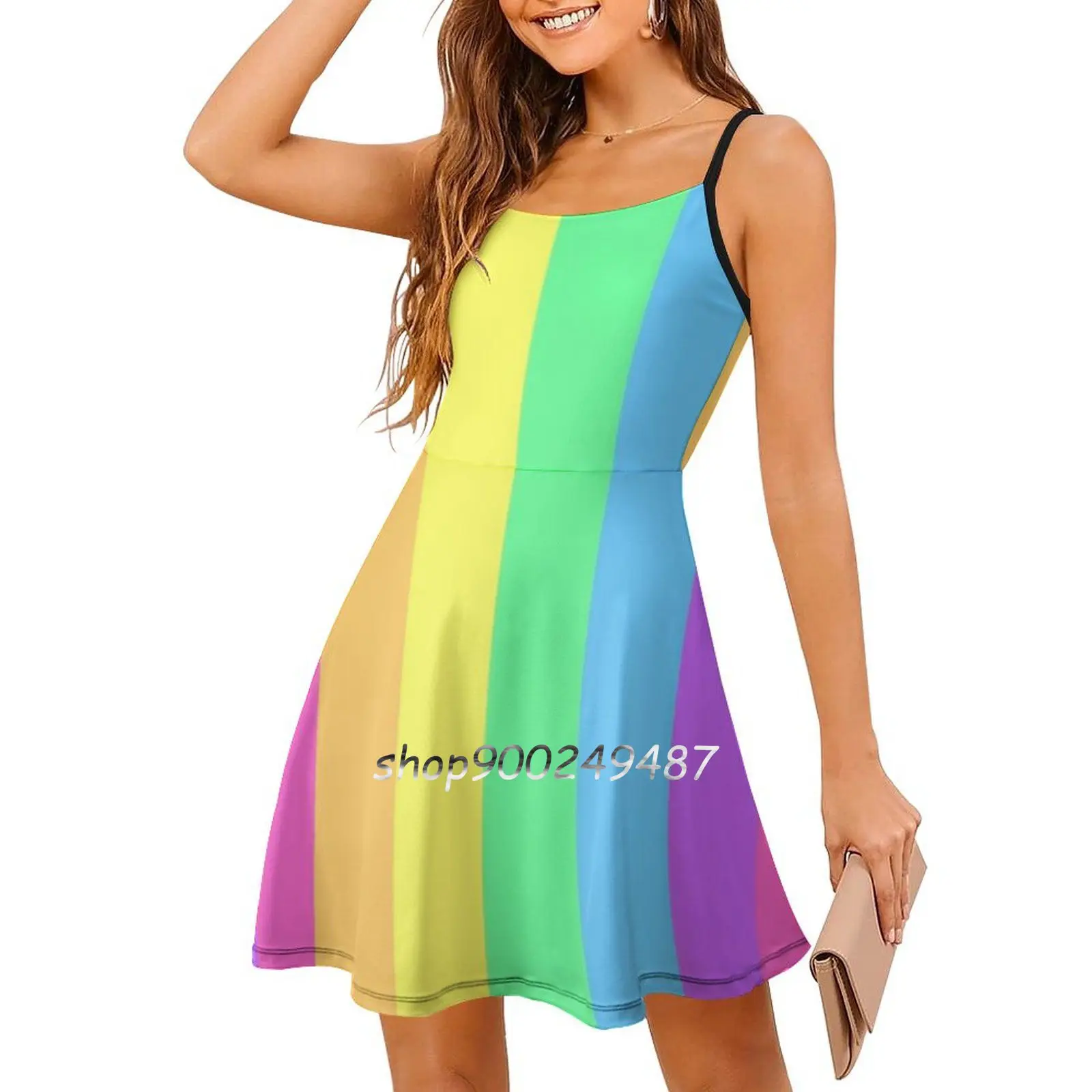 Пастельное Радужное Вечернее Платье Шербет Сплеск Миди Сексуальное Женское