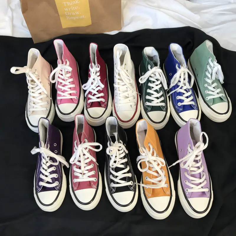 

Hot Men and Women Flats Canvas Shoes Classics High-Tops Casual Sneakers Student Breathable Comfortable Woman Vulcanize Shoes