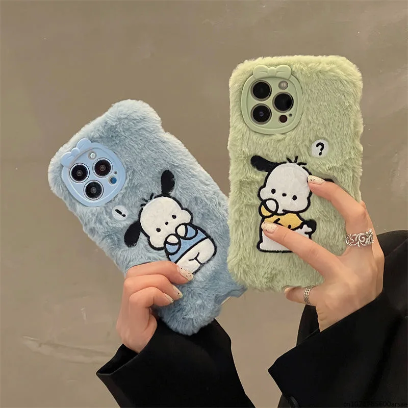 

Sanrio Pochacco Plush Phone Case for IPhone 15 14 13 12 11 Pro Max Mini X XR XS MAX 7 8Plus Back Cover Girls Gifts