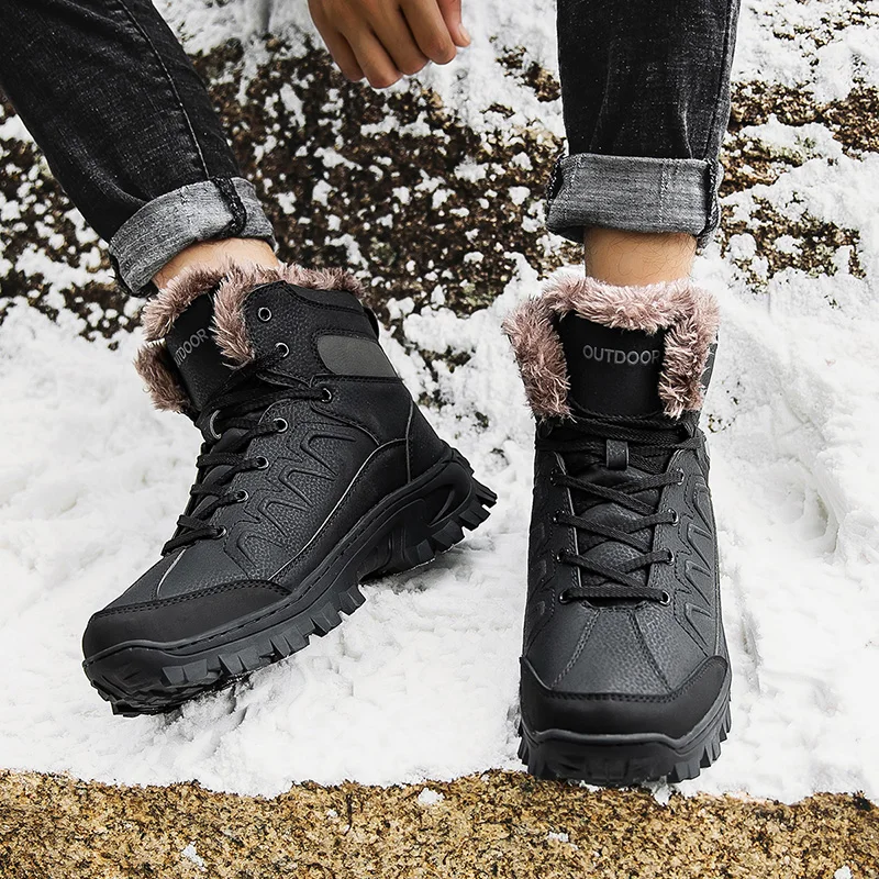 Men Winter Snow Boots Super Warm Waterproof Hiking Shoes Male Trekking Sneakers High Top Leather Casual Men's Boots Big Size 48