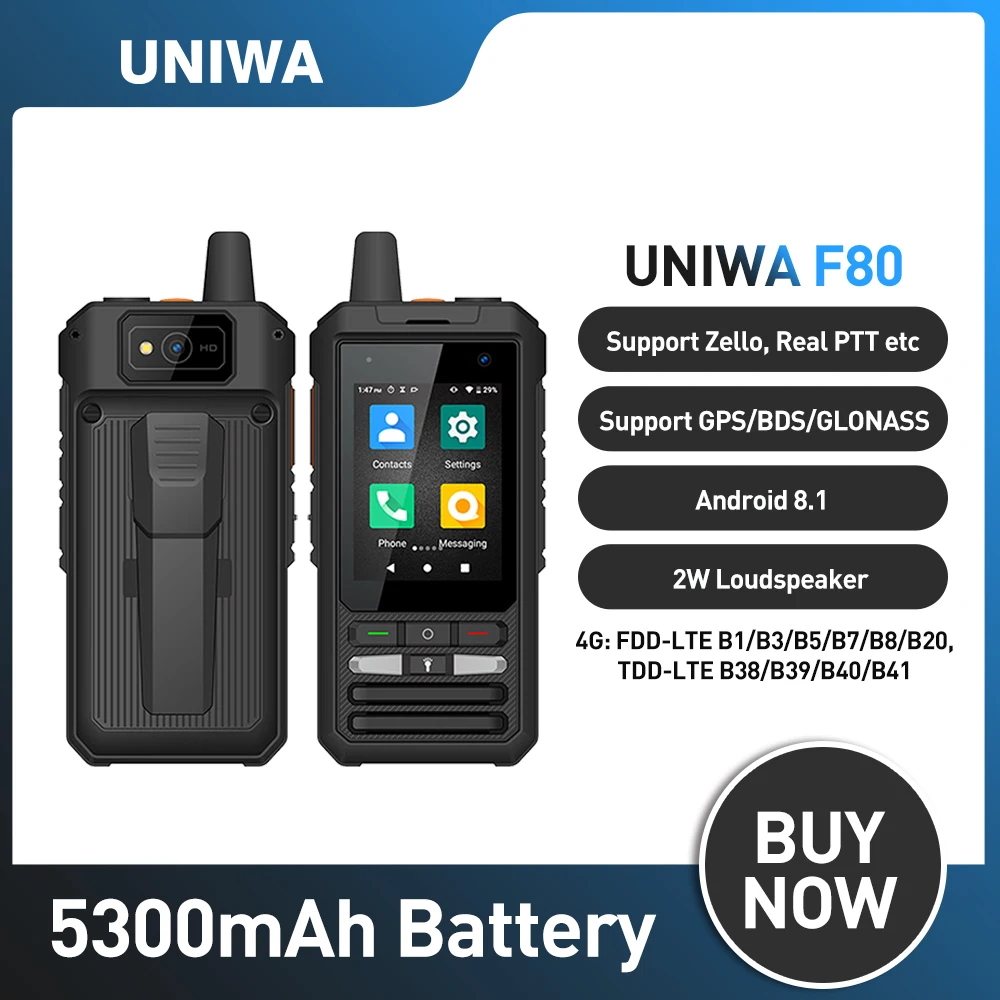 UNIWA F80 4G мобильный телефон 2,4 дюйма IP54 Водонепроницаемый Android 8,1 настоящий PTT POC Walkie Talkie смартфон 1 Гб 8G мобильный телефон 5300 мАч
