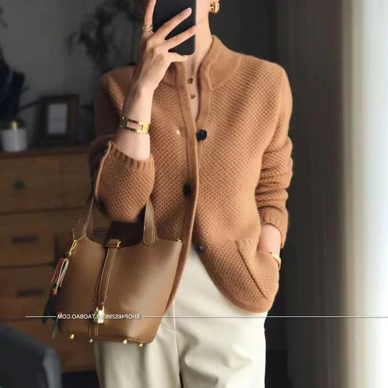 

Однотонный свитер, вязаный воротник, женская верхняя одежда с длинным рукавом, однобортная рабочая одежда, куртка-воротник, пальто, винтажный кардиган