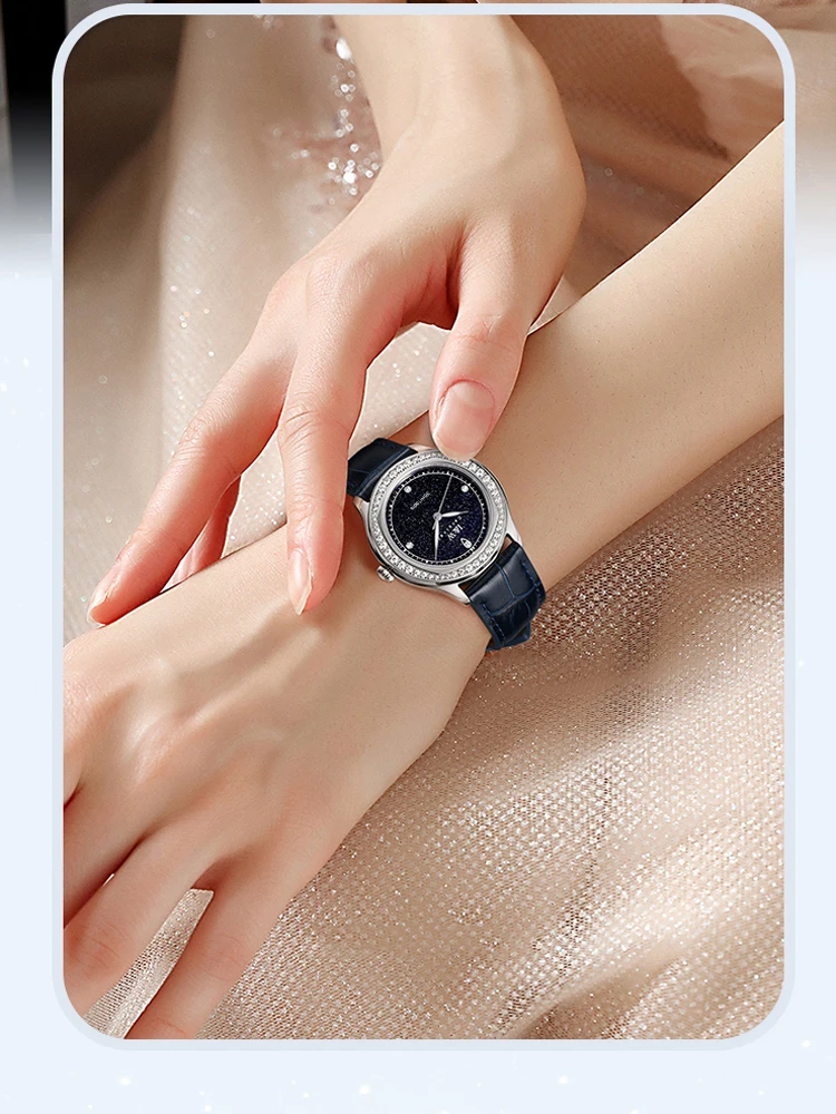 New IW Quartz Wristwatches for Wommen Luxury Rhinestones Starry Sky Dial Fashion Watches High-quality Leather Strap reloj mujer