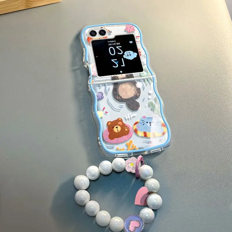 Новый чехол для телефона с мультяшными животными и бусинами подходит Samsung Galaxy Z Flip