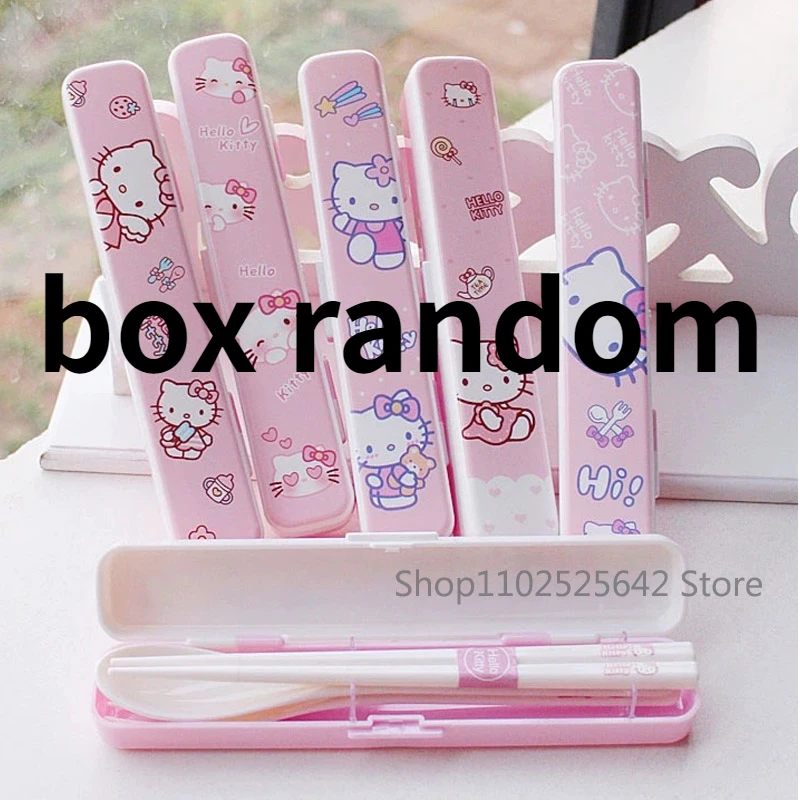 Переносная посуда HelloKittys Y2K милые палочки для еды ложки вилки набор столовых