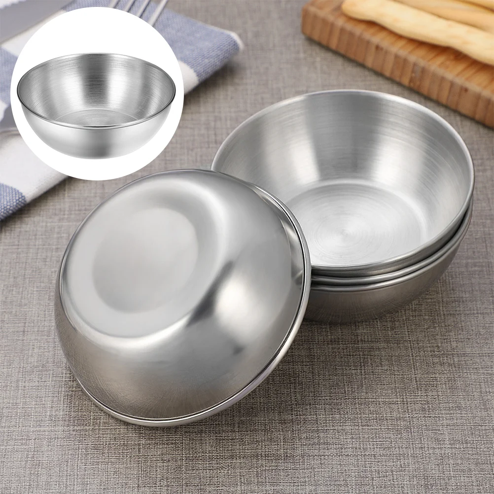 

4Pcs Useful Seasoning Stainless Steel Dishes Household Round Sauce Dishes for House Seasoning Kitchen