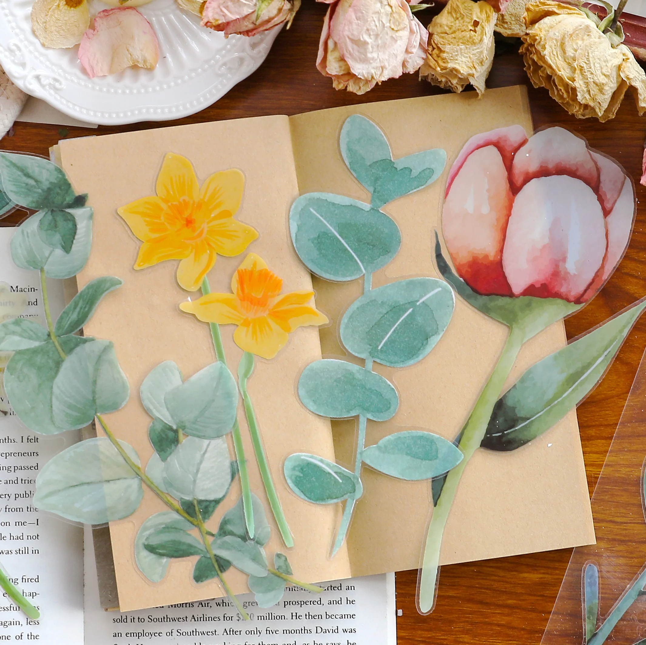 

10 pcs Big Zhang Green Plant Flowers Stickers aesthetic Decorative Diy Scrapbooking Diary Album Planner hand made Craft Supplies