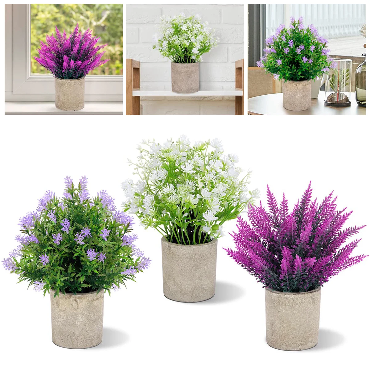 

3 шт. искусственные растения, многоразовые пластиковые маленькие горшечные Лавандовые легкие искусственные растения, реалистичные Мини