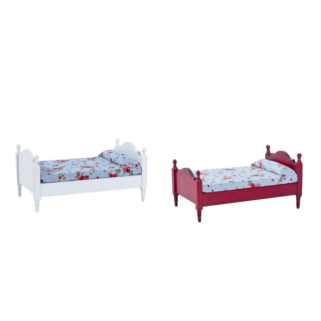 

2pcs 1/12 Miniature Dollhouse Bed Dollhouse Furniture Kids Pretend Toys