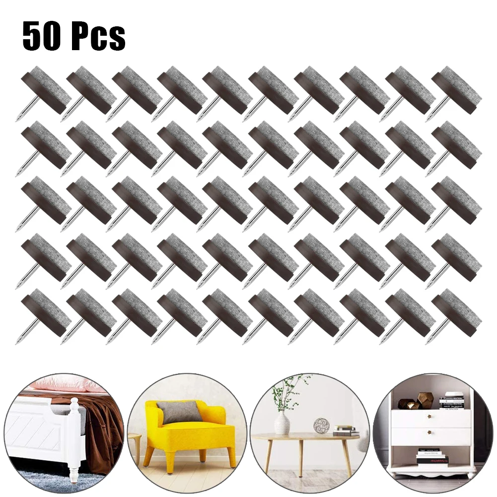 

For Non-Slip Chair Glides Leg Felt Pads 50Pcs Chairs Suitable For Tables Felt High Quality Plastic Brand New Brown