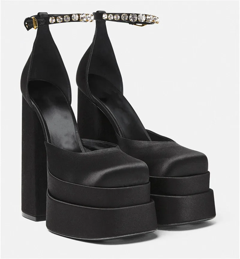 

Sexy Chunky Platform Women High Heels Brand New Pumps Dress Shoes Party Wedding Shoes Buckle Rhinestone Size 43