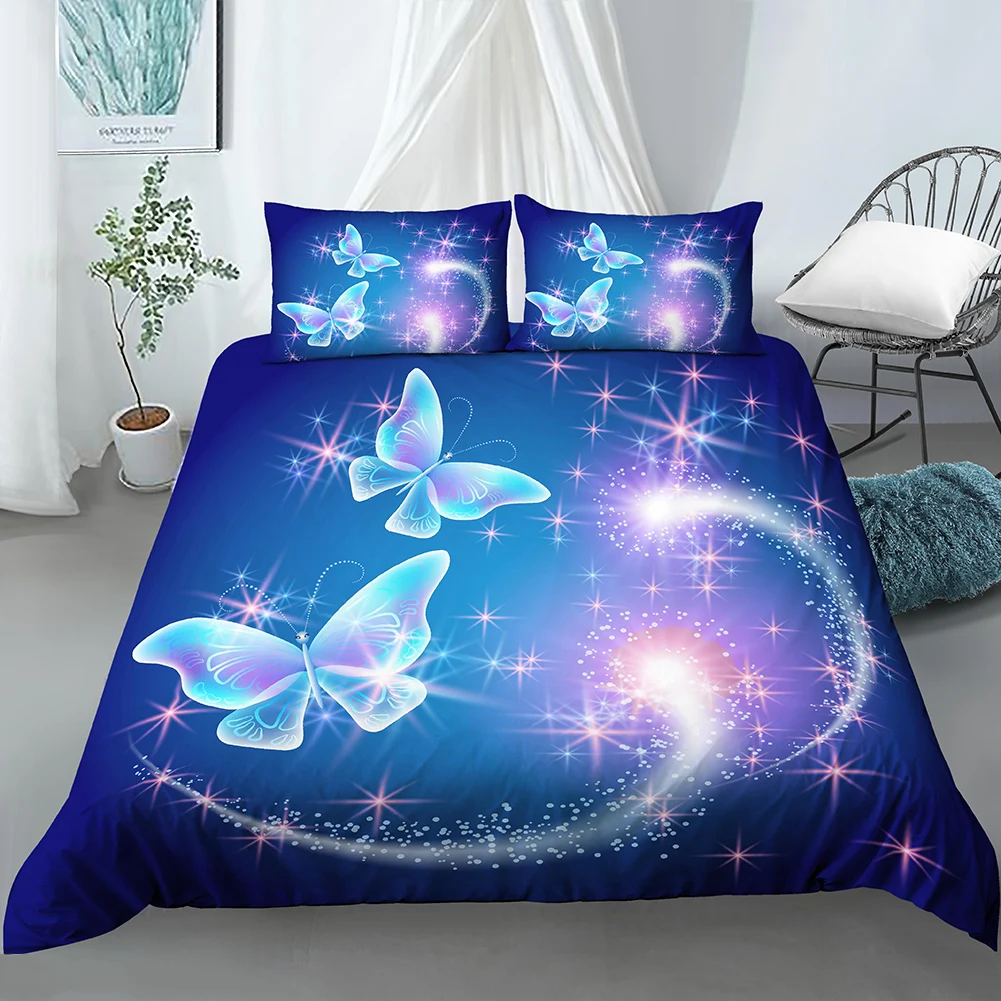 

Butterfly Aesthetics Duvet Cover King Queen Beautiful Blue Flying Insect Pattern Print Bedding Set 2/3pcs Polyester Quilt Cover