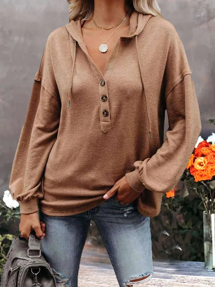 

Oversized Hooded Sweatshirts Spring Long Sleeve V Neck Hoodie Fashion Casual Loose Hoodies Autumn Women Tops