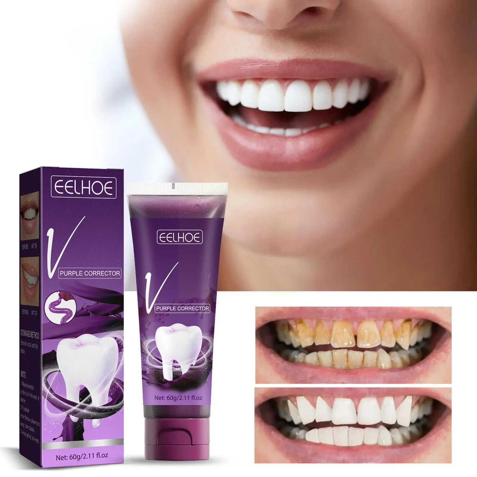 

60g Teeth Whitening Toothpaste Tooth Colour Corrector Toothpaste Reduce Enamel Removal Toothpaste Stain Yellowing Care J0Q9