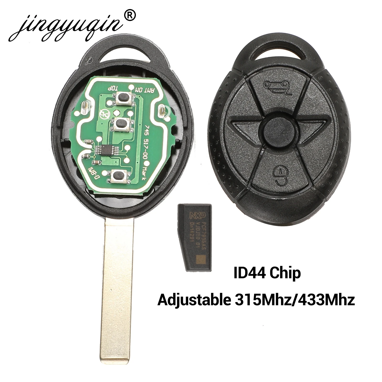 

Jingyuqin 2 Button Remote Car Key 315/433MHz ID44 Chip for BMW Mini Cooper S R50 R53 Old Style Replacement EWS System