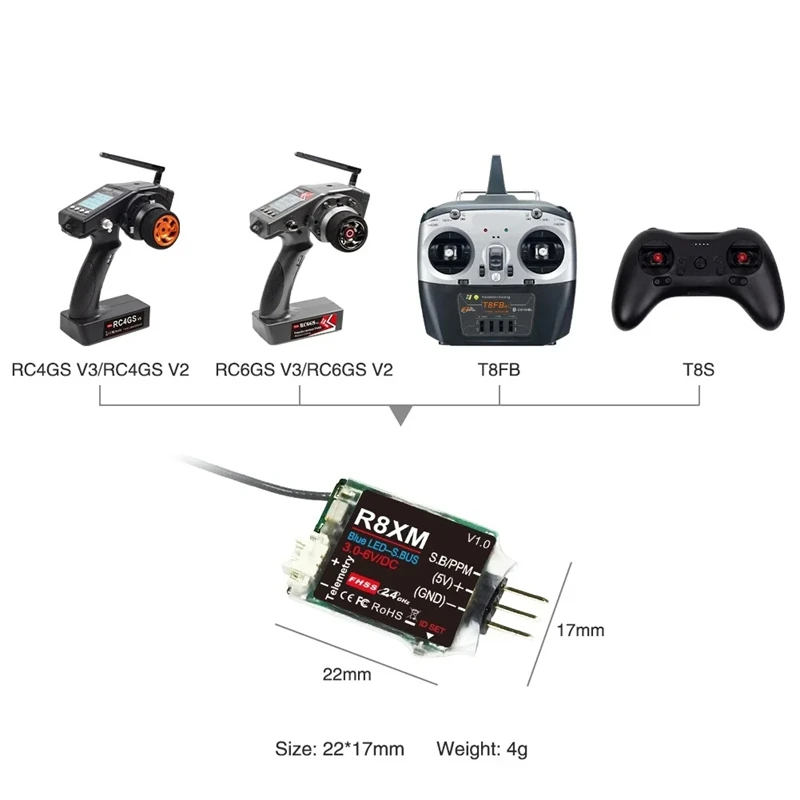 8 Channels Mini Receiver R8XM 2.4Ghz Integrated Telemetry Vehicle Voltage 4000 Meters Control & Distance