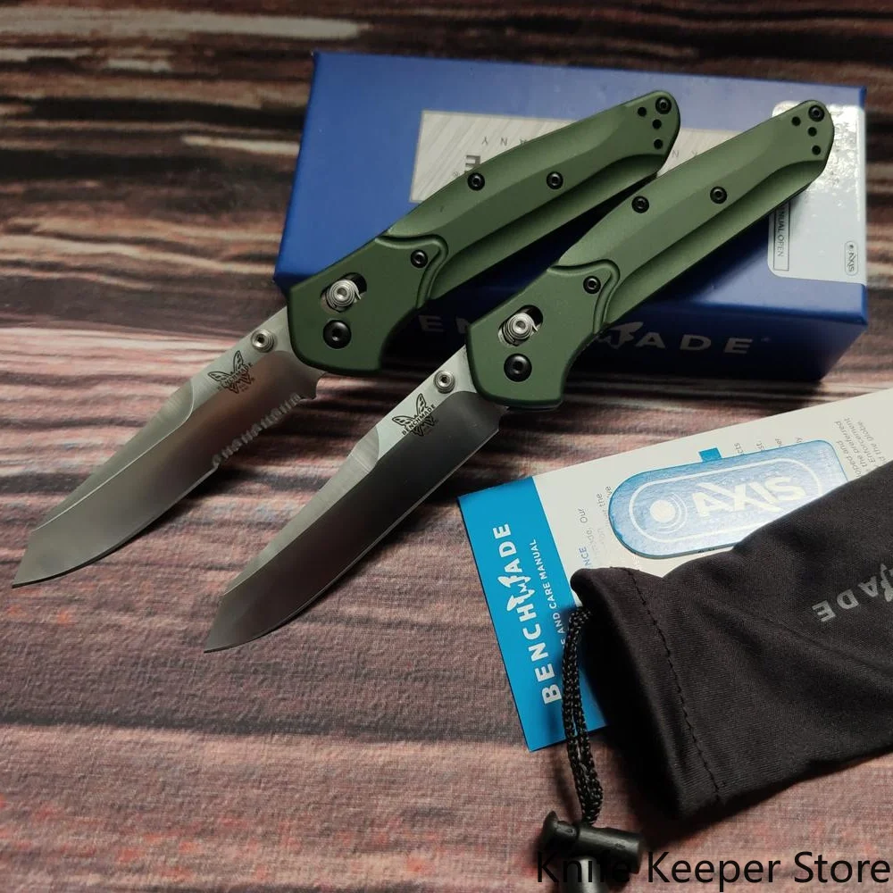 

Benchmade BM940 Osborne Folding Knife 3.4" S30V Satin Plain Blade, Purple Anodized Spacer titanium,Green Aluminum Handles