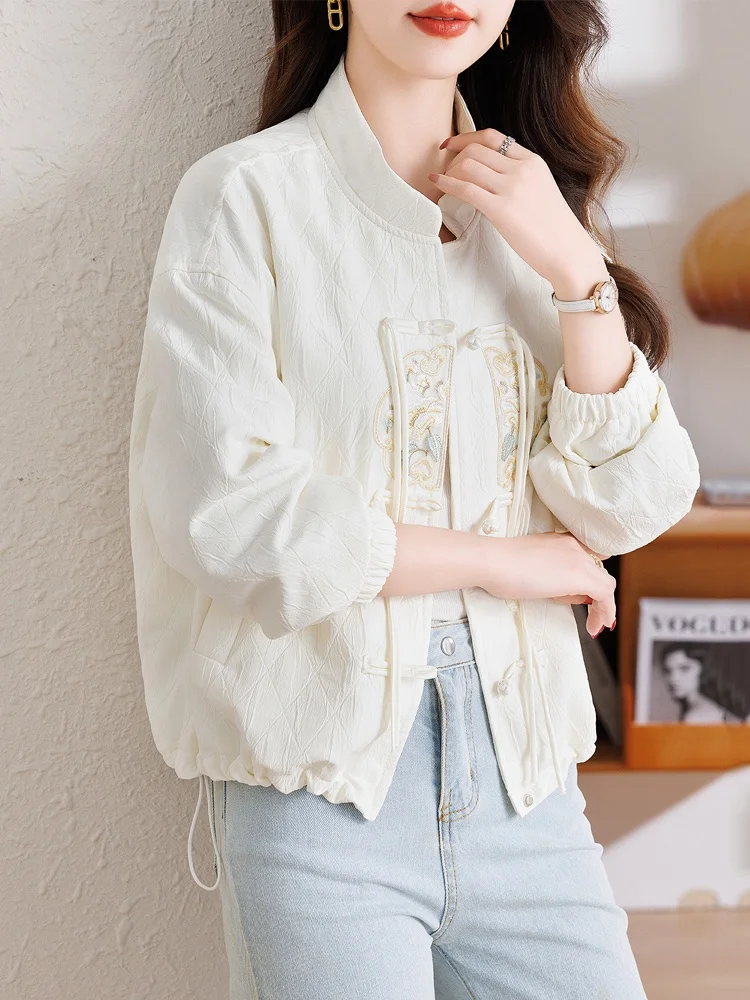 National Sle Buckle Tassel Short coat Women 2024 Spring and Autumn New Middle-Aged Mom Stand Collar Chinese Embroidery Top
