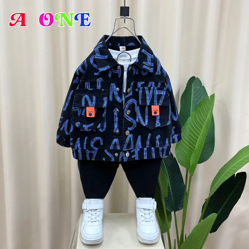 

spring autumn boys jacket kids coat kids toddler jacker clothes fashion letter Black Denim Jacket clothing 2-12y