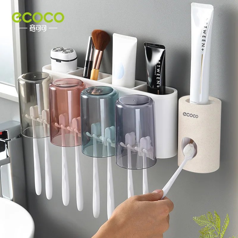 

ECOCO Couple Mouthwash Cup Bathroom Wash Set Wall-mounted Toothbrush Storage Rack Free Punch Drain Shelf Toiletries Storage Tool