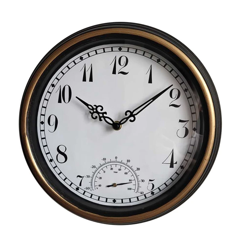 

LJL-12 Inch Wall Clock And Thermometer, Classic Outdoor/Indoor Design With Large Suitable For Garden, Kitchen, Bathroom