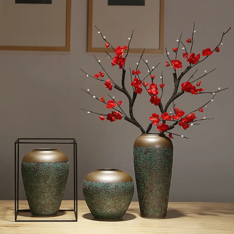 Jingdezhen Chinese-style Ceramic Decorative Vase Living Room TV Cabinet Flower Arrangement Zen Table Dried Flower Vase Ornaments